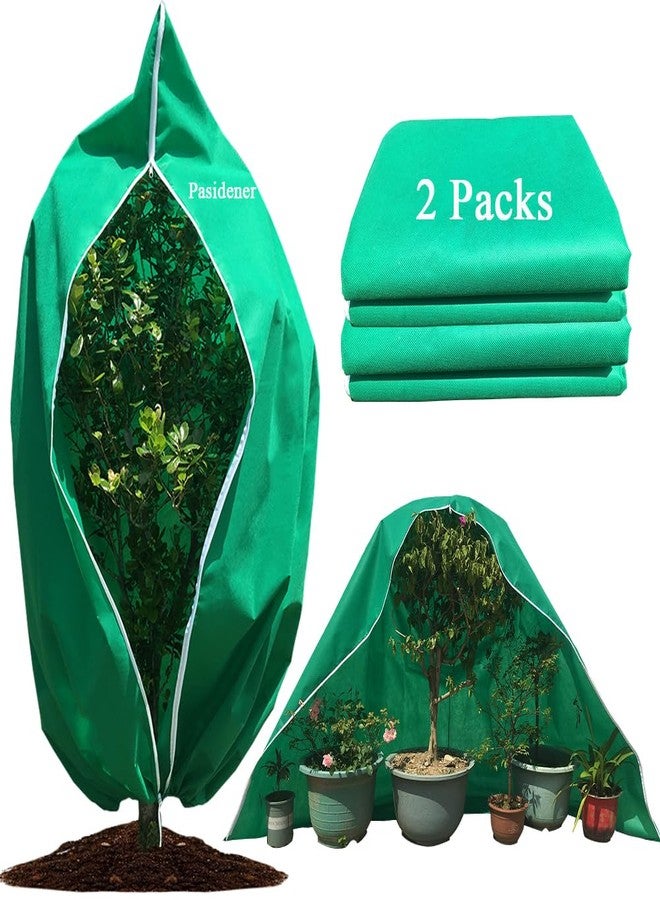 Pasidener Plant Covers Freeze Protection 2 Packs 75" X55" 2.2oz Tree Covers Frost Plant Covers Freeze Cloth for Outdoor Plants with Zipper Drawstring - Image 1